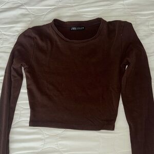ZARA brown cropped long sleeve